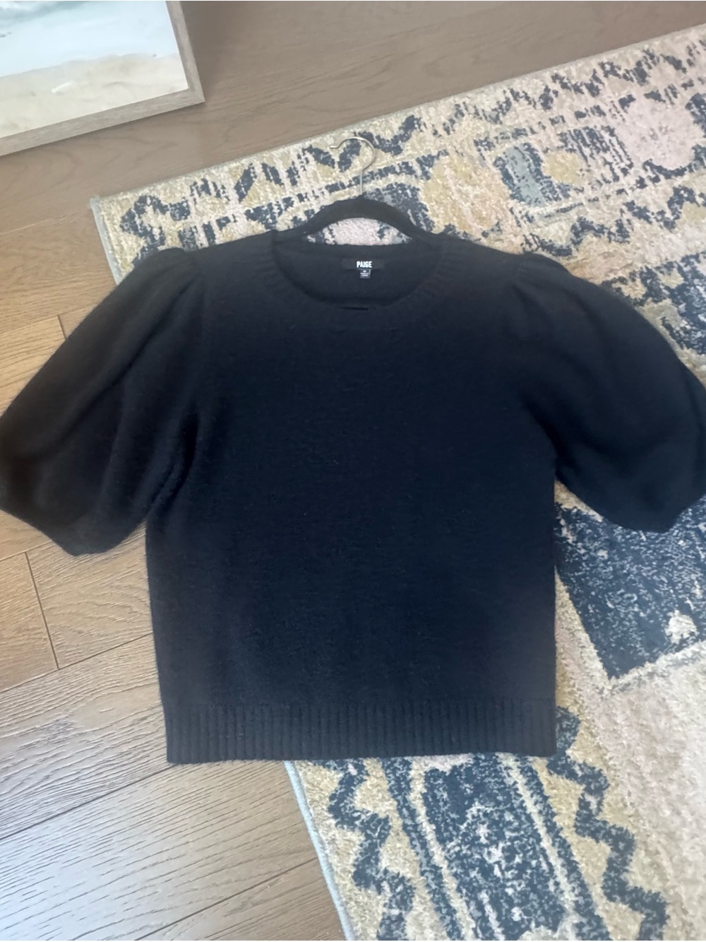 PAIGE Black Puff-Sleeve Crewneck Sweater